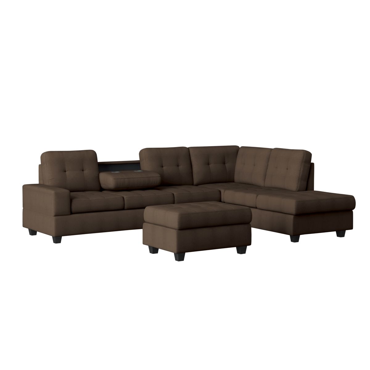 Maston 3-Piece Reversible Sectional with Drop-Down Cup Holders and Storage Ottoman