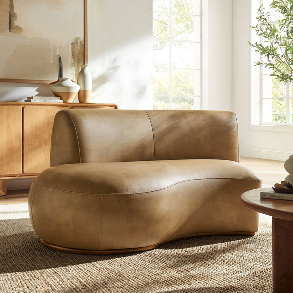 Rialta Curved Left-Arm Vegan Leather Sectional Loveseat - Toast