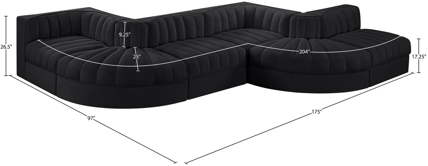 Rummi - Rounded Velvet Performance Fabric Upholstered 6 Piece Modular Sectional