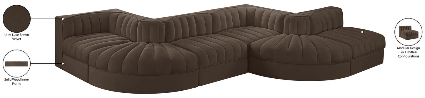 Rummi - Rounded Velvet Performance Fabric Upholstered 6 Piece Modular Sectional