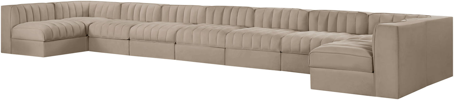 Rummi - Armless Velvet Performance Fabric Upholstered 9 Piece Modular Sectional