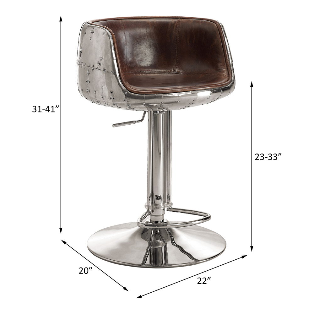 Brancaster - 41" Adjustable Stool With Swivel - Vintage Brown Top Grain Leather & Aluminum