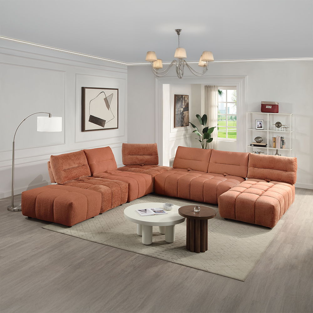 Loanna - Modular - Chaise - Coral Red Chenille