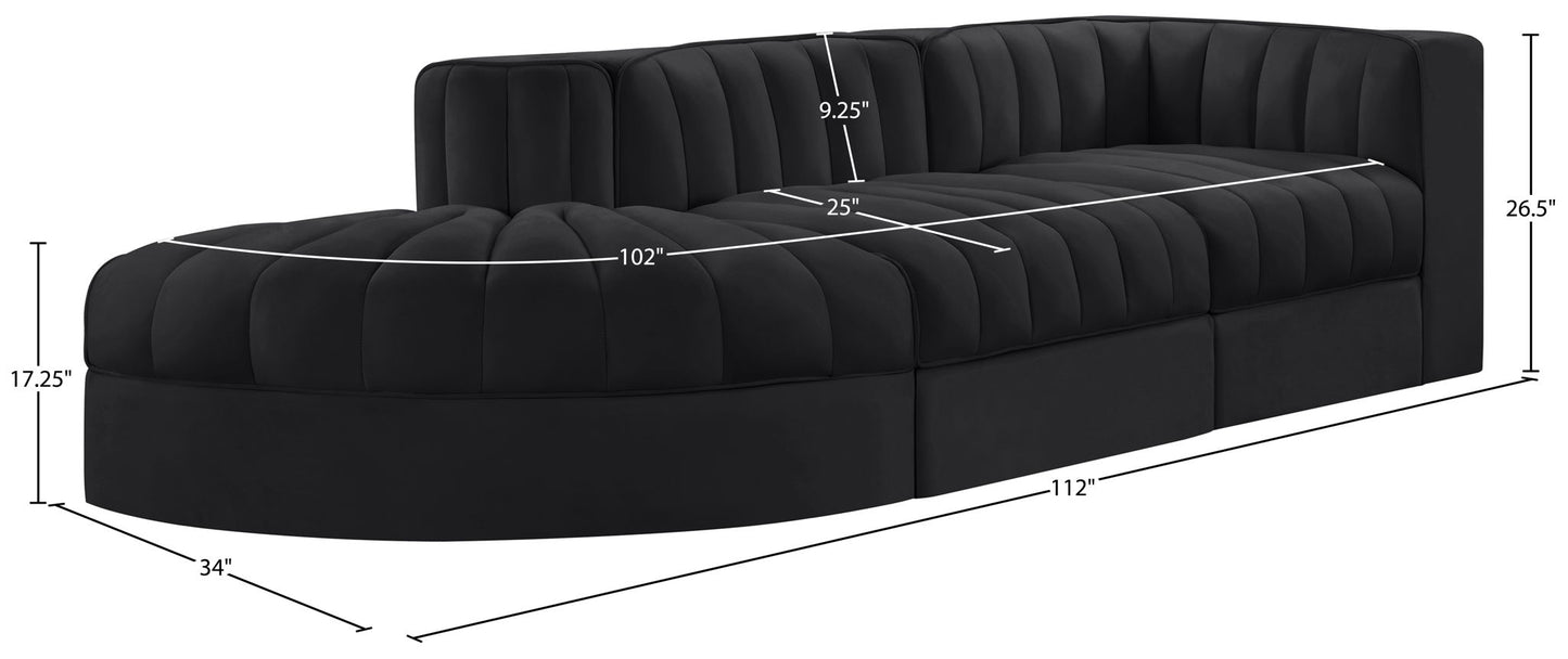 Rummi - Velvet Performance Fabric Upholstered 3 Piece Modular Sectional