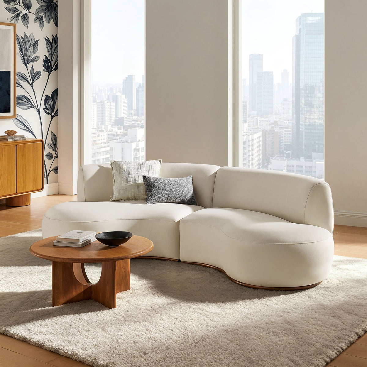 Rialta 2 Piece Curved Performance Velvet Sectional Sofa - Alabaster