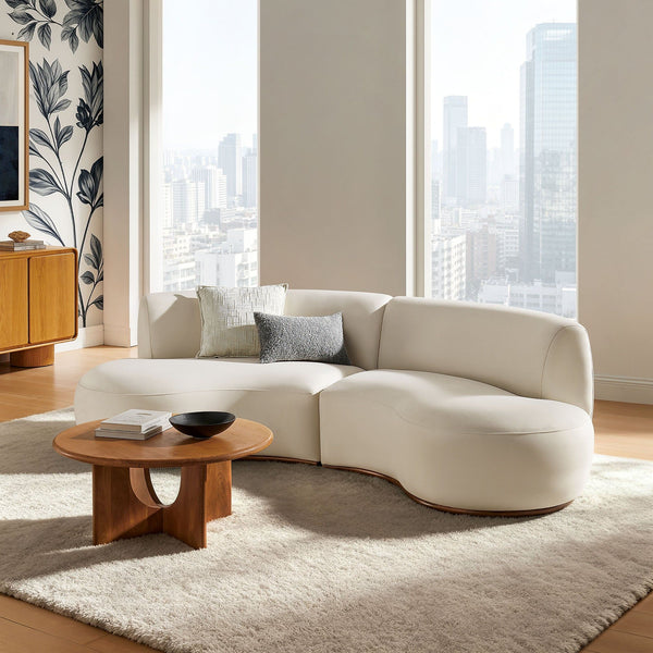 Rialta 2 Piece Curved Performance Velvet Sectional Sofa - Alabaster