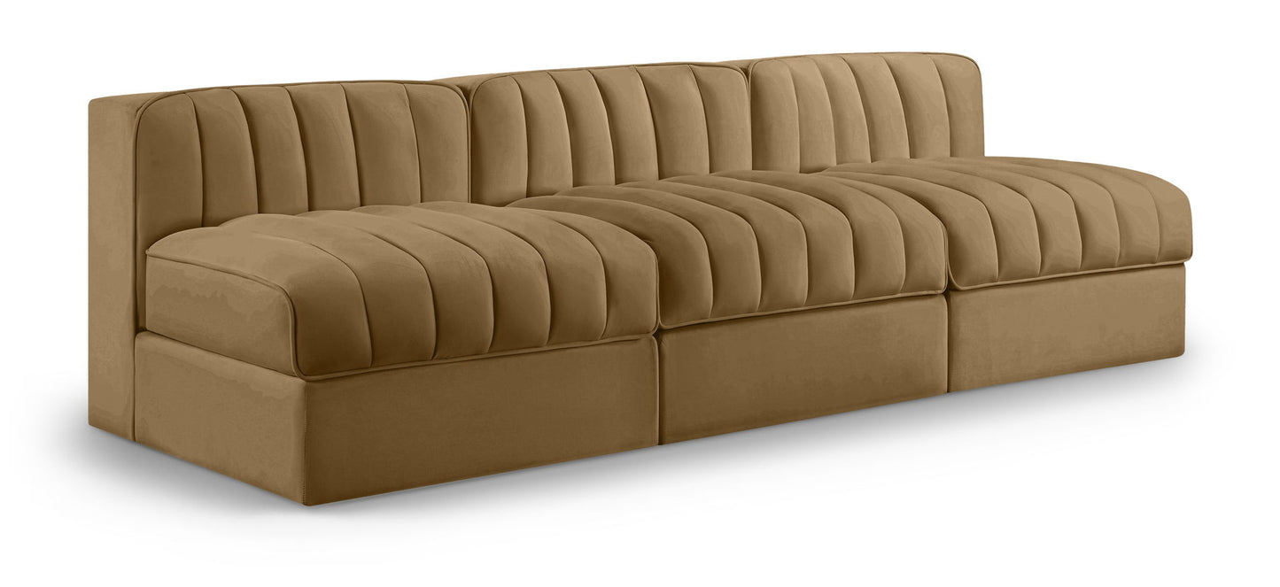 Rummi - Velvet Performance Fabric Upholstered 3 Piece Modular Armless Sofa