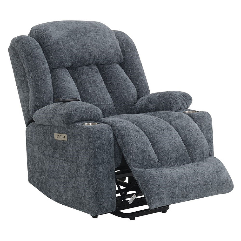 Omarion - Power Recliner With Lift, Heating & Massage - Blue Chenille