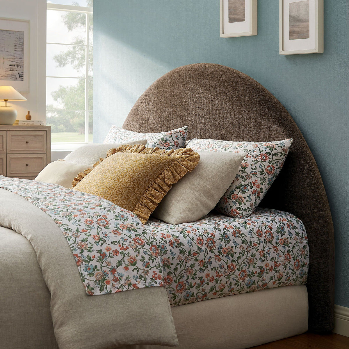 Modway Resort Queen Woven Upholstered Fabric Arched Headboard - King, Mocha