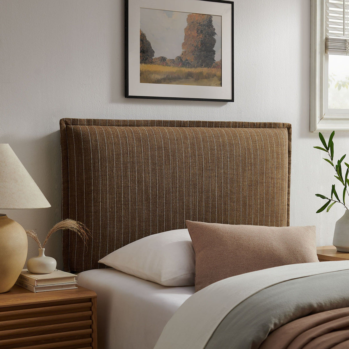 Camille Striped Linen Blend Headboard - Twin, Earth Stripe