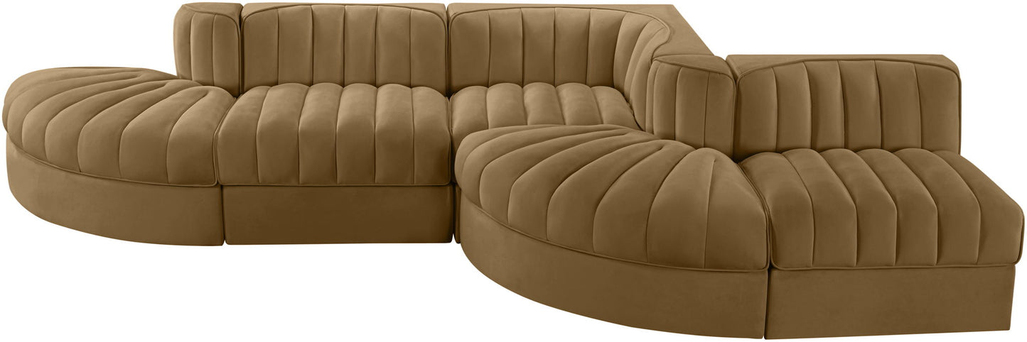 Rummi - Rounded Velvet Performance Fabric Upholstered 5 Piece Modular Sectional