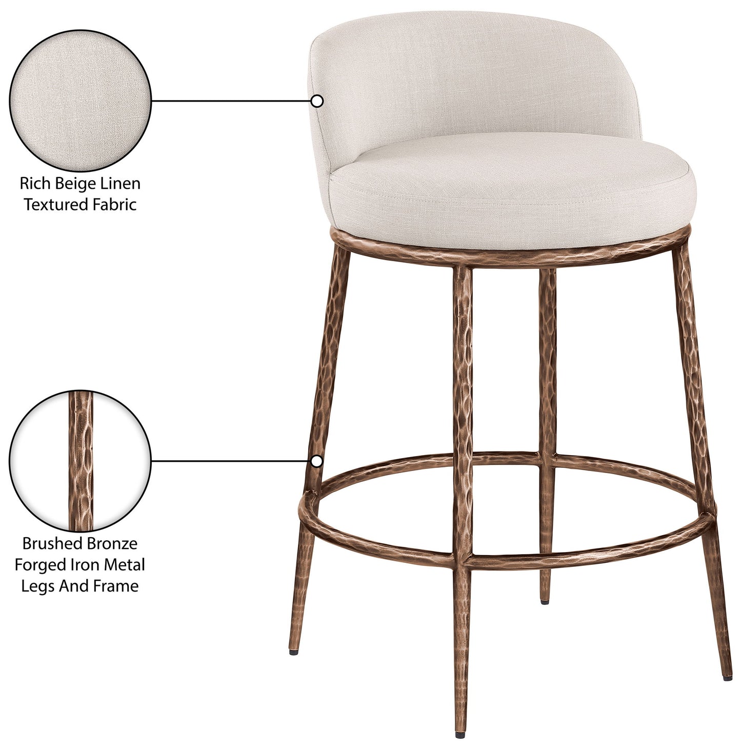 Ferro - Upholstered Counter Stool With Brushed Bronze Base