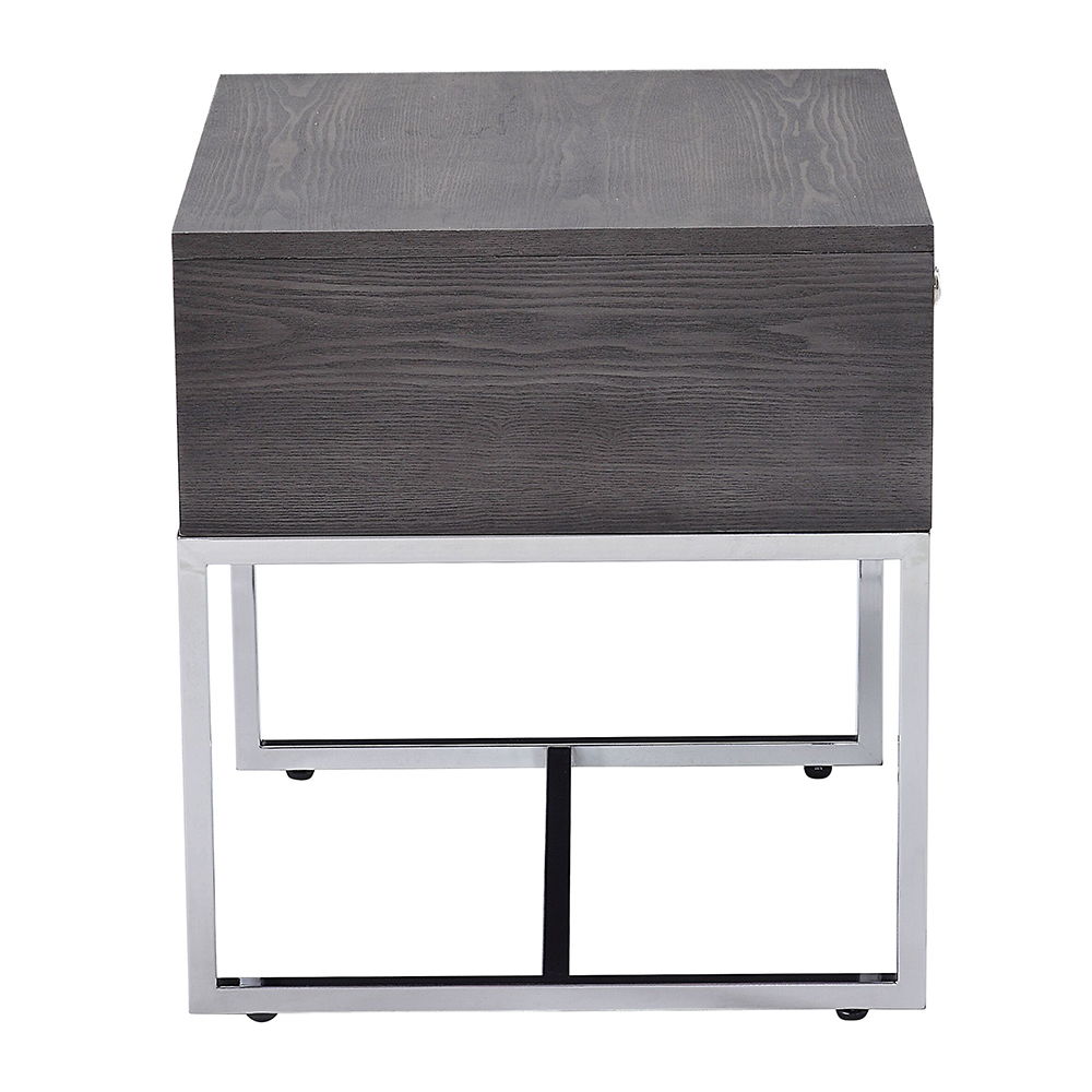 Iban - End Table - Gray Oak & Chrome