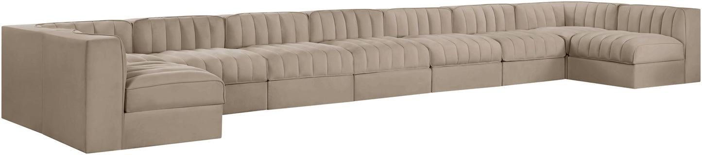 Rummi - Armless Velvet Performance Fabric Upholstered 9 Piece Modular Sectional