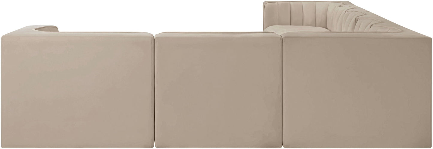 Rummi - Velvet Performance Fabric Upholstered 7 Piece Modular Sectional (With 3 Corner Chairs)