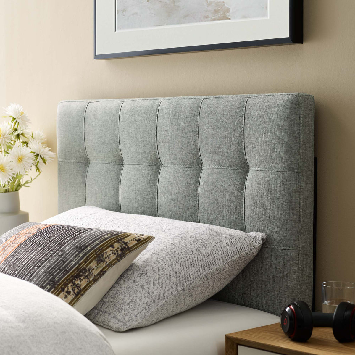 Lily Upholstered Fabric Headboard - Twin, Gray