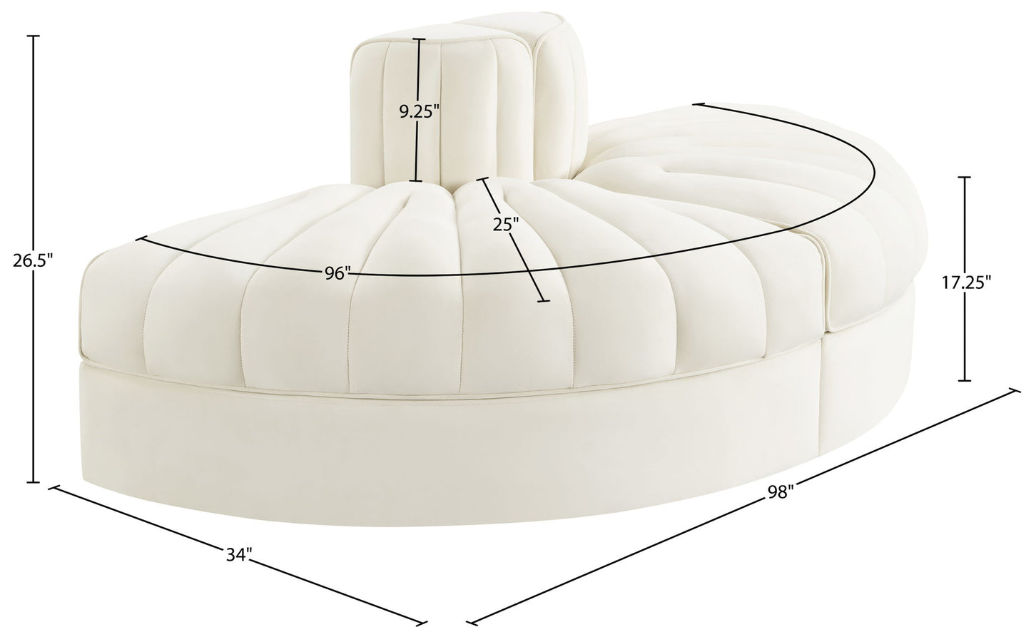 Rummi - Velvet Performance Fabric Upholstered 2 Piece  Rounded Modular Loveseat