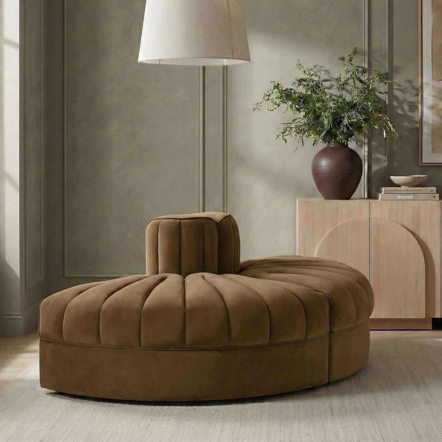 Rummi - Velvet Performance Fabric Upholstered 2 Piece  Rounded Modular Loveseat