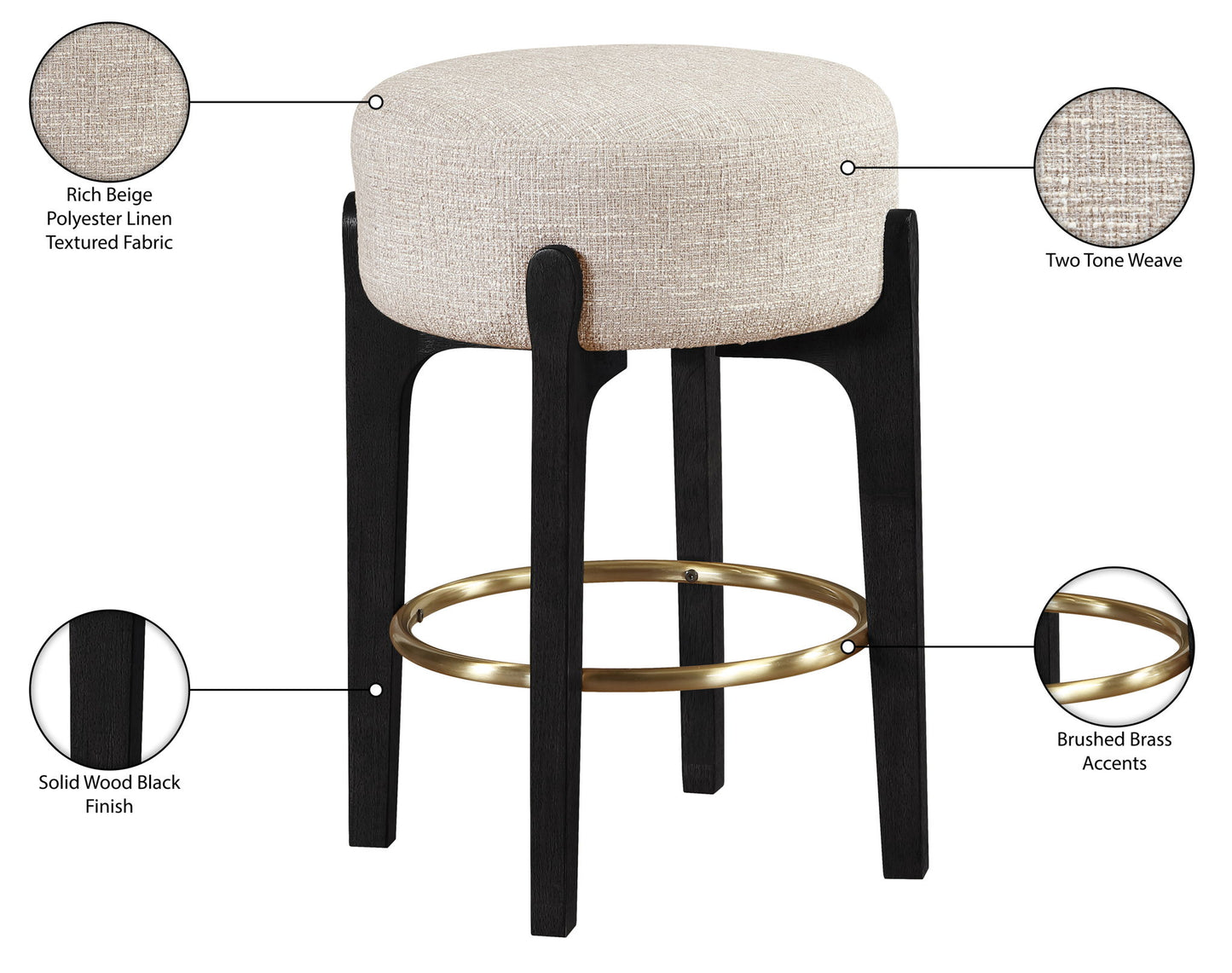 Torino - Backless Counter Stool With Brushed Black Base (Set of 2)