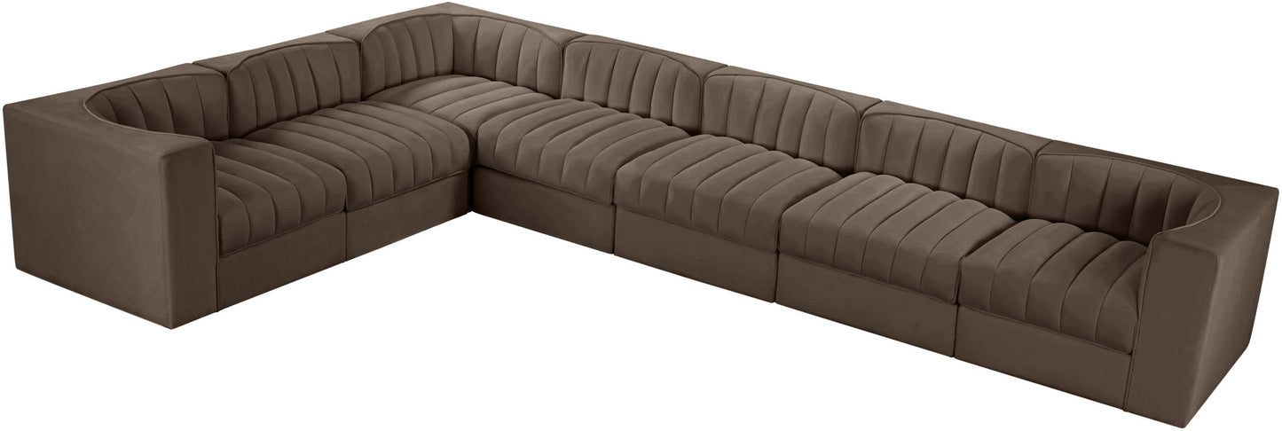 Rummi - Velvet Performance Fabric Upholstered 7 Piece Modular Sectional (With 3 Corner Chairs)