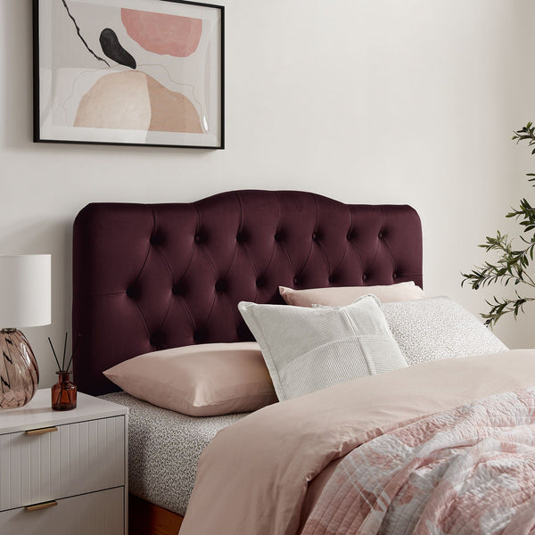 Annabel Diamond Tufted Performance Velvet Headboard - Queen, Mulberry