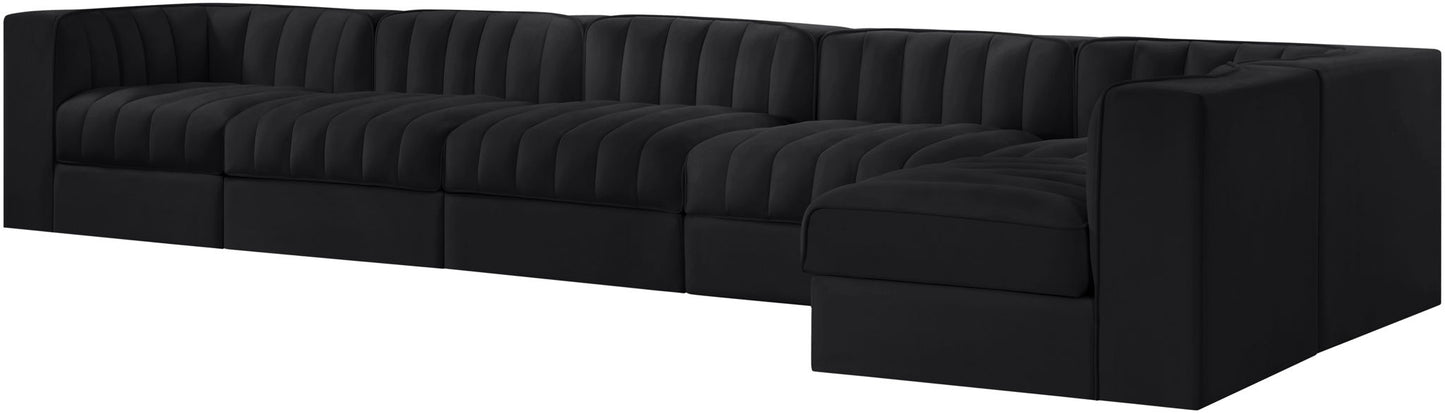 Rummi - Velvet Performance Fabric Upholstered 6 Piece Modular Sectional, L-Shaped (Right)