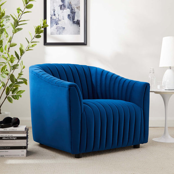 Announce Performance Velvet Channel Tufted Armchair - Navy
