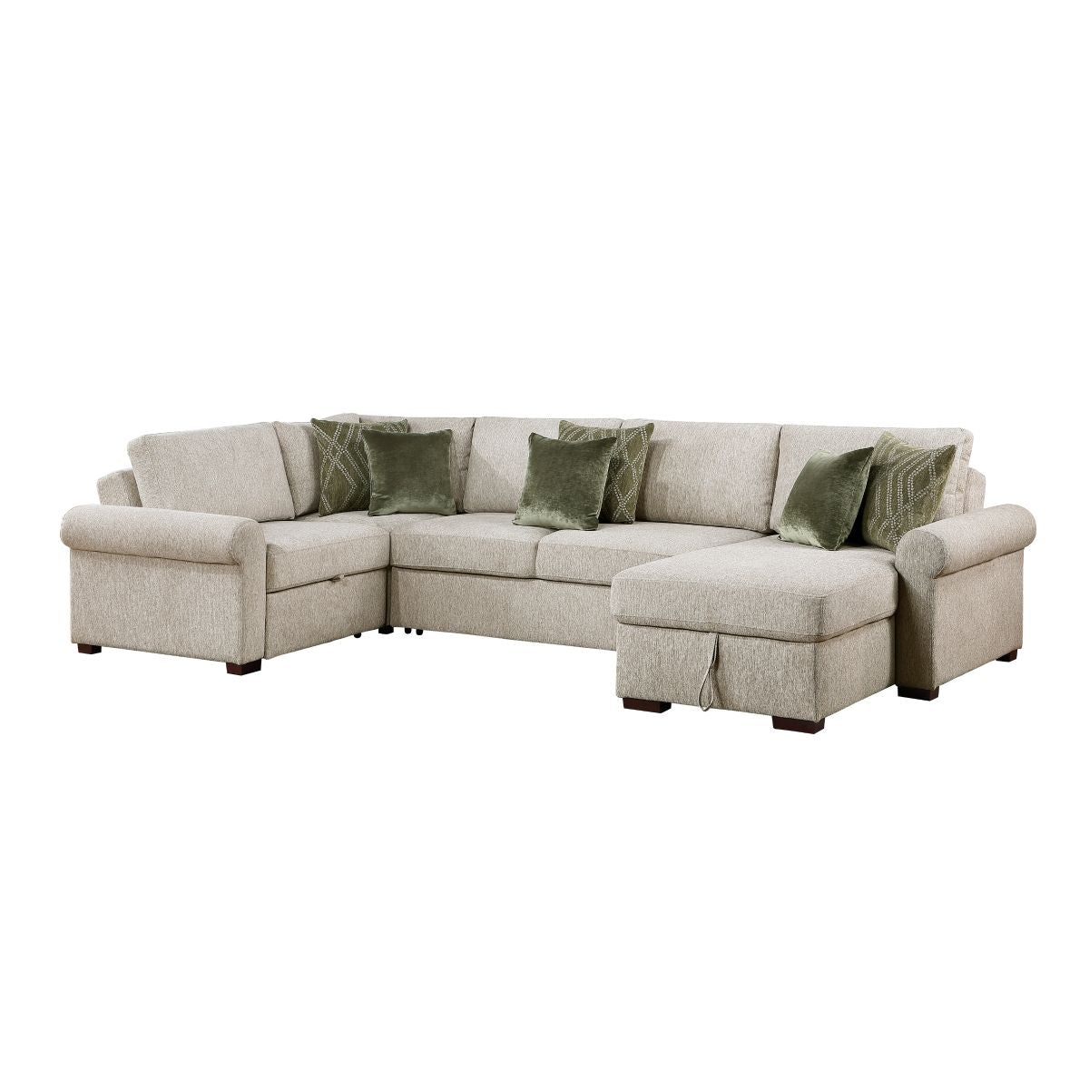 Isla 4-Piece Sectional with Reversible Chaise, Pull-out Bed, Hidden Storage and Click Motion Back