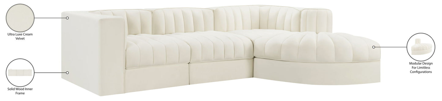 Rummi - Velvet Performance Fabric Upholstered 4 Piece Modular Sectional, With Reverse Corner Chair
