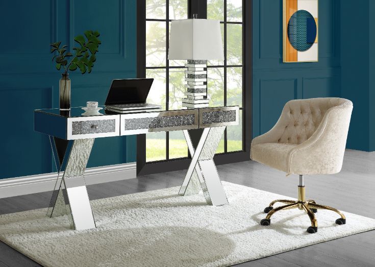Noralie - 32" Writing Desk - Mirrored & Faux Diamonds