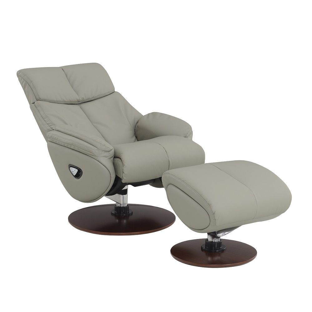 Kandoro - Motion Accent Chair With Swivel & Ottoman - Gray Leather & Brown Base