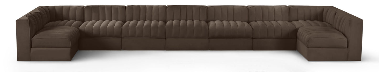 Rummi - Armless Velvet Performance Fabric Upholstered 9 Piece Modular Sectional