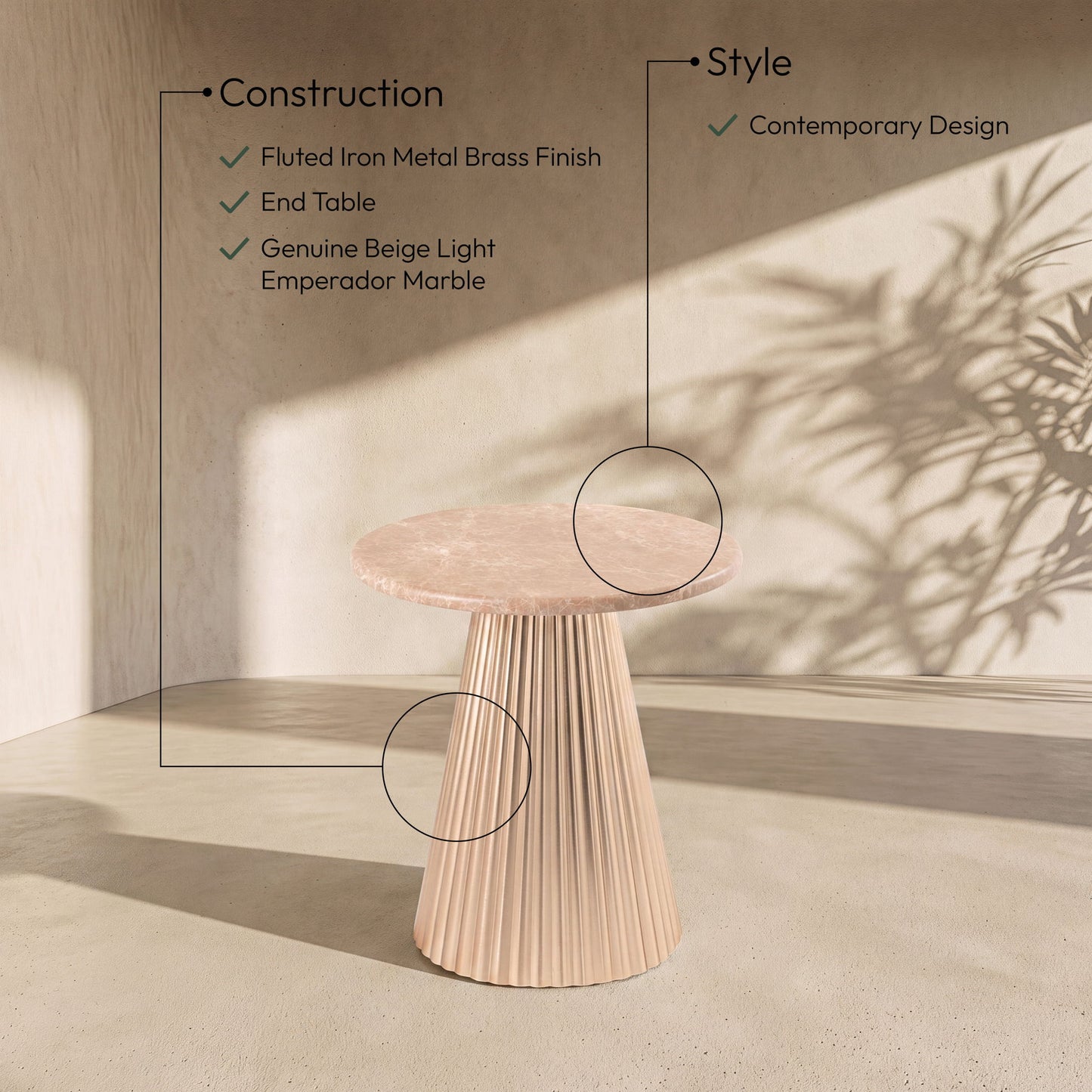 Cindra - Genuine Marble Top And Iron Base Table