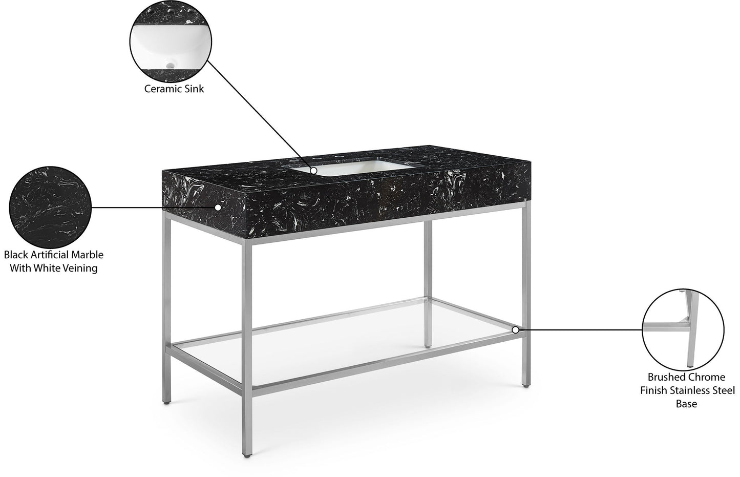 Marmo - Engineered Marble Bathroom Vanity With Chrome Base