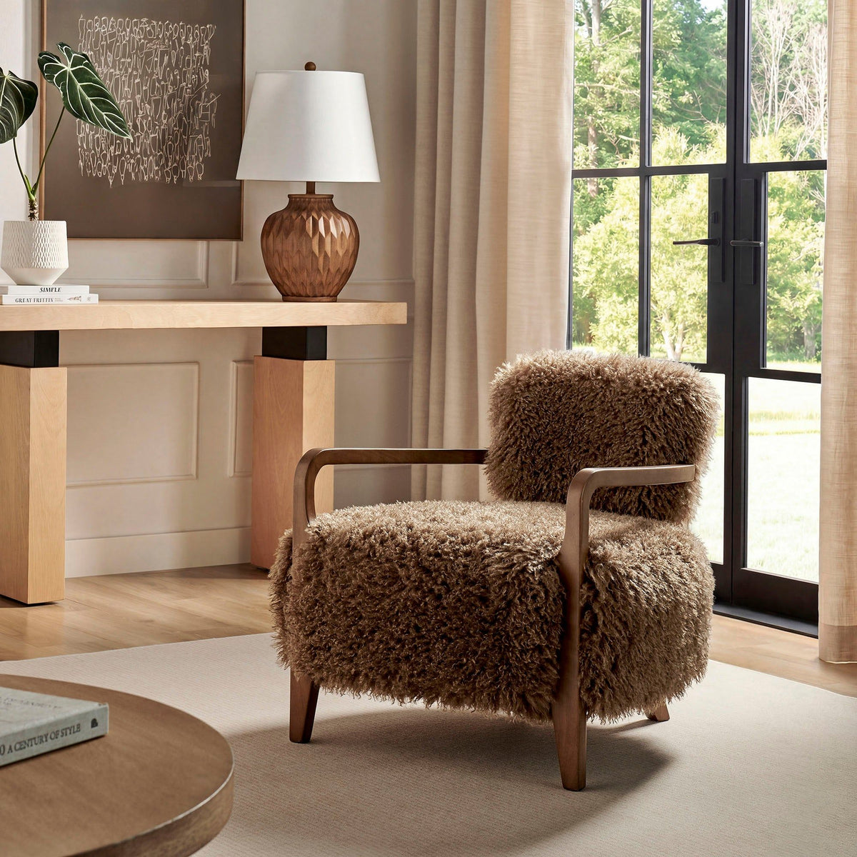 Zinnia Faux Fur Accent Chair - Brown