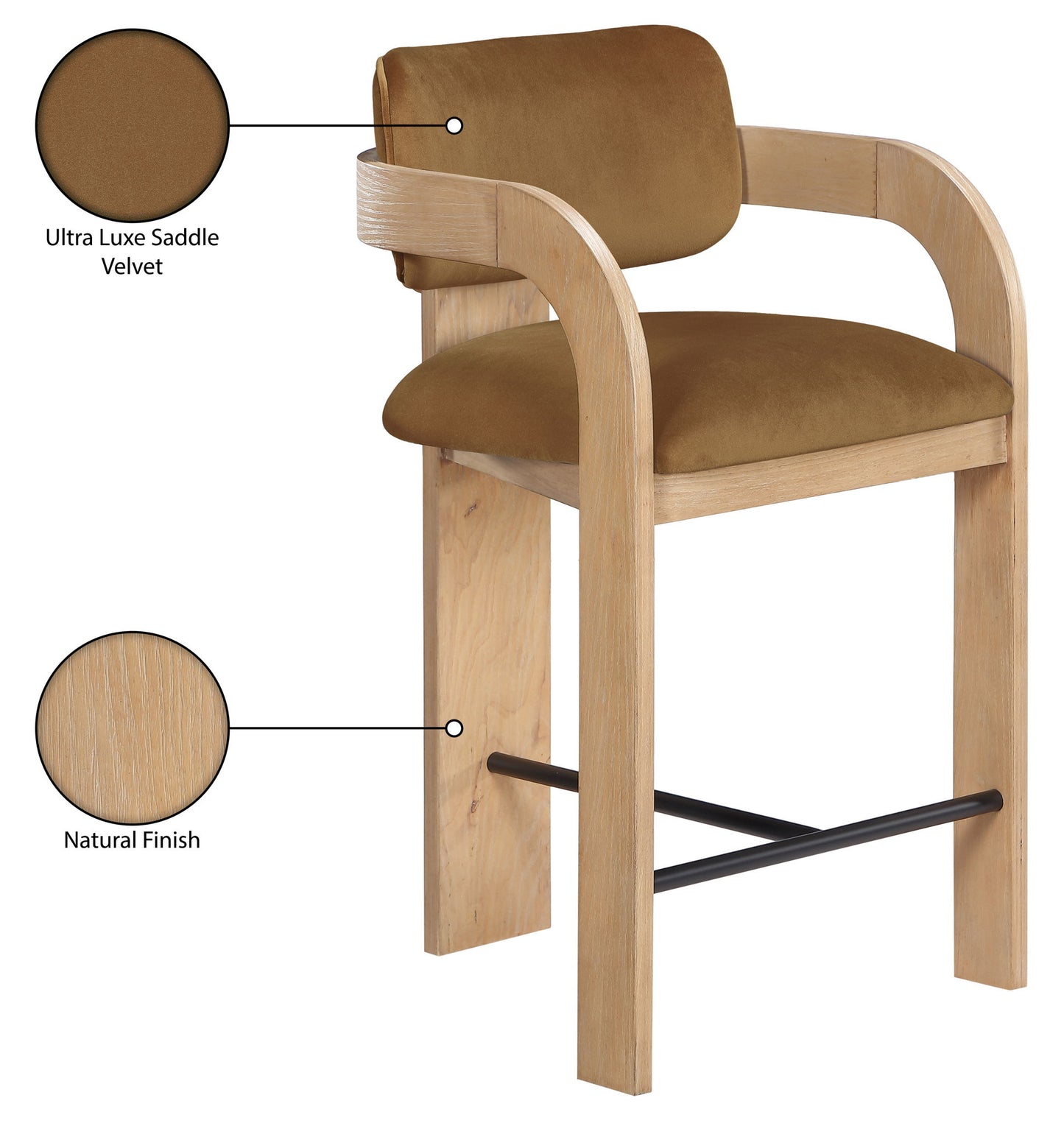 Cedra - Velvet Performance Fabric Upholstered Counter Stool - Natural Frame