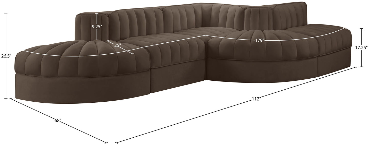 Rummi - Rounded Velvet Performance Fabric Upholstered 5 Piece Modular Sectional