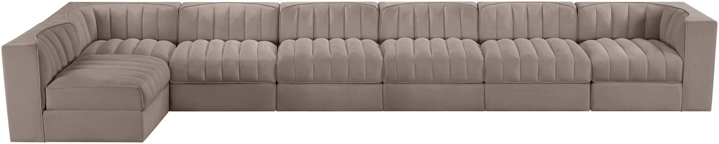 Rummi - Velvet Performance Fabric Upholstered 7 Piece Modular Sectional, L-Shaped (Right)