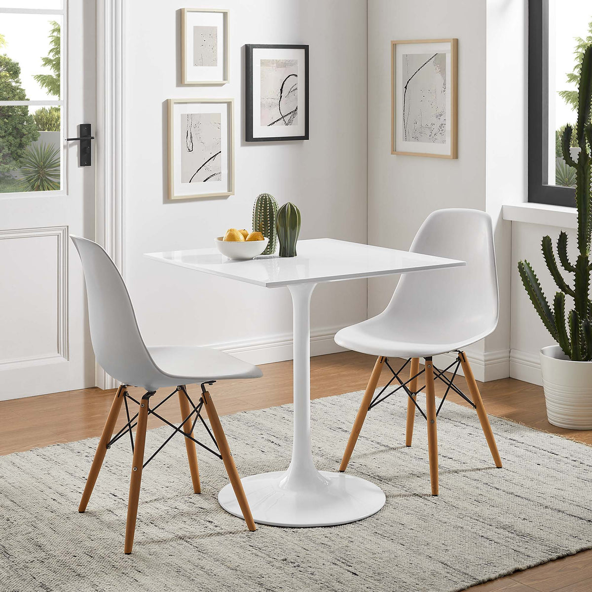 Lippa Square Wood Dining Table - 28", White