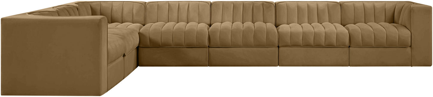 Rummi - Velvet Performance Fabric Upholstered 7 Piece Modular Sectional (With 3 Corner Chairs)