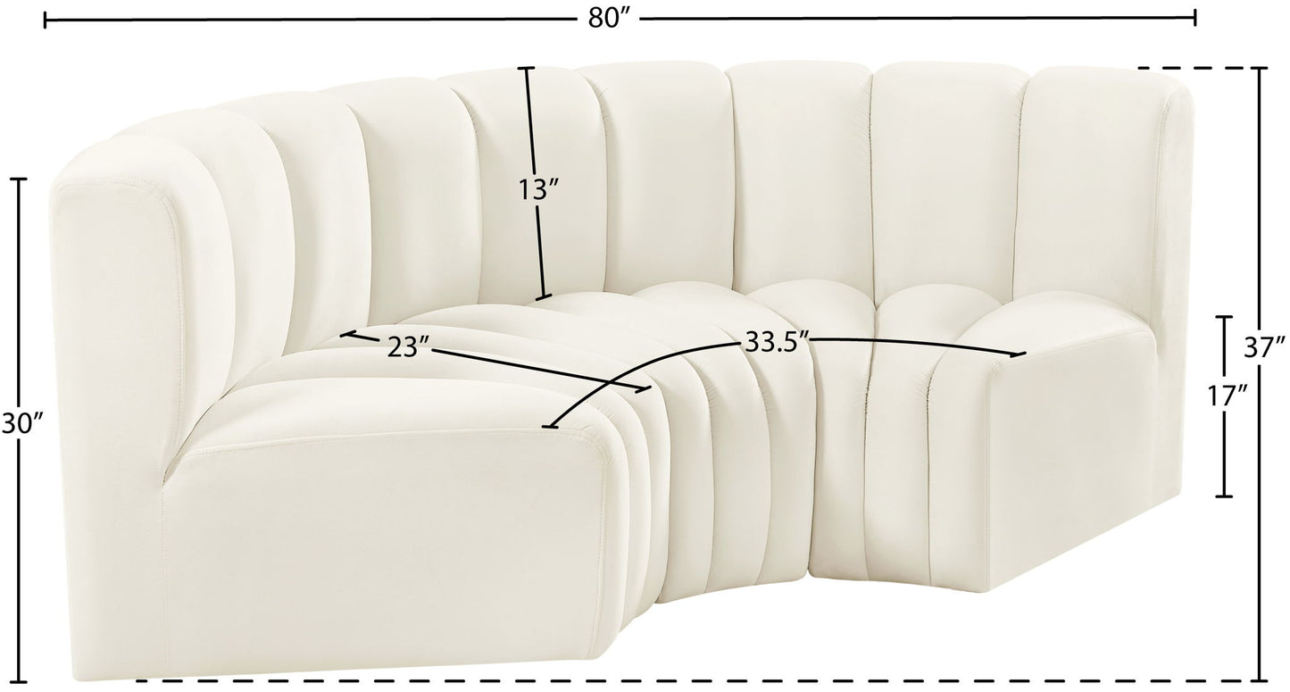 Arc - Velvet 3 Piece Modular U-Shaped Sofa