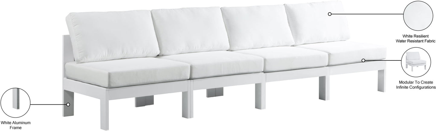 Nizuc - Outdoor Patio 4 Seat Armless Modular Sofa With White Frame