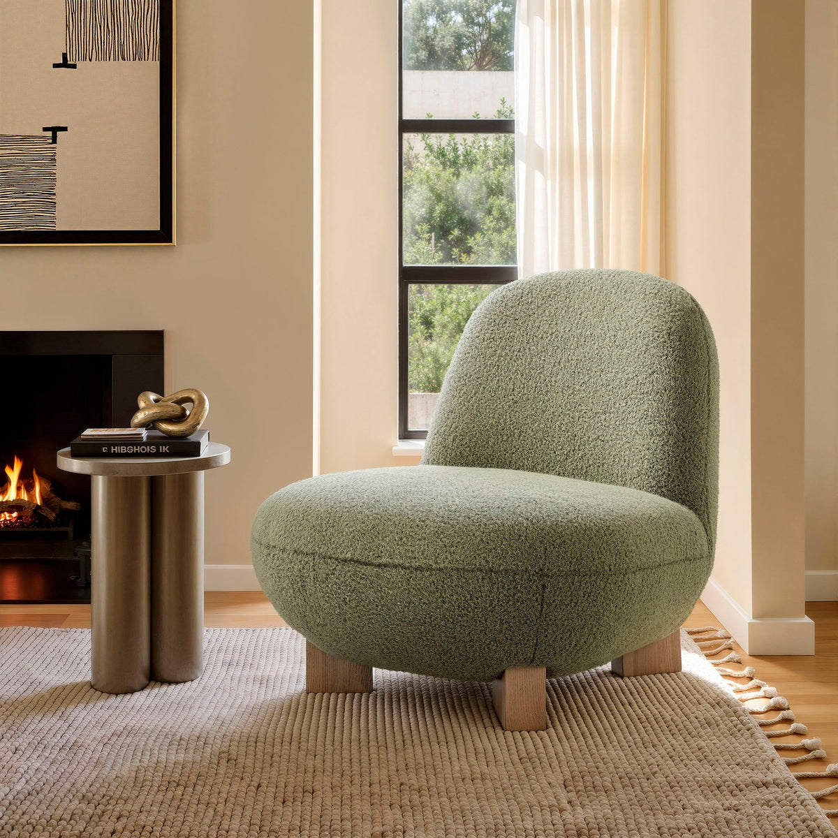 Norwood Faux Mohair Bean Shaped Accent Chair - Moss