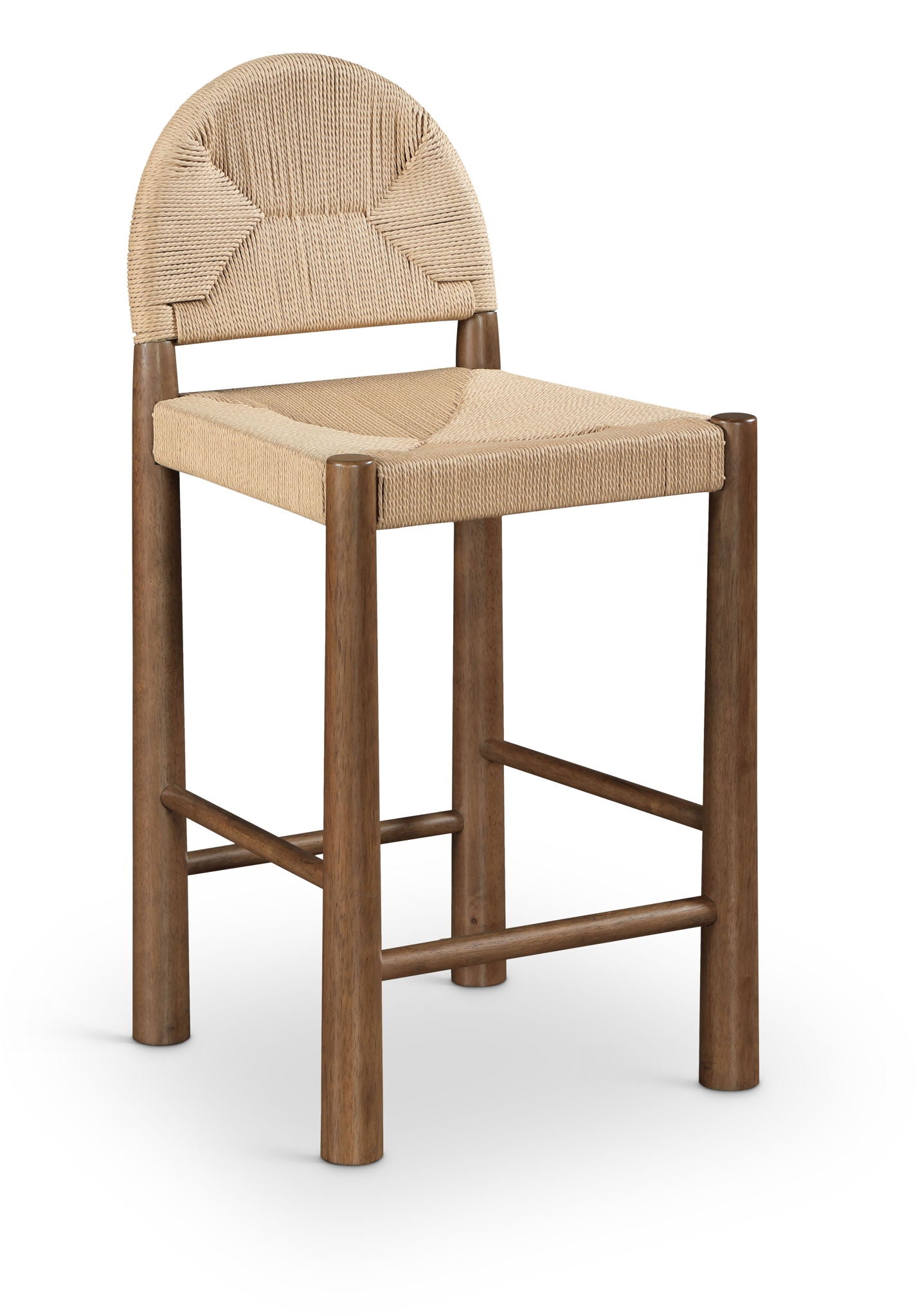 Bohemia - Woven Seagrass Cord And Solid Wood Counter Stool - Beige