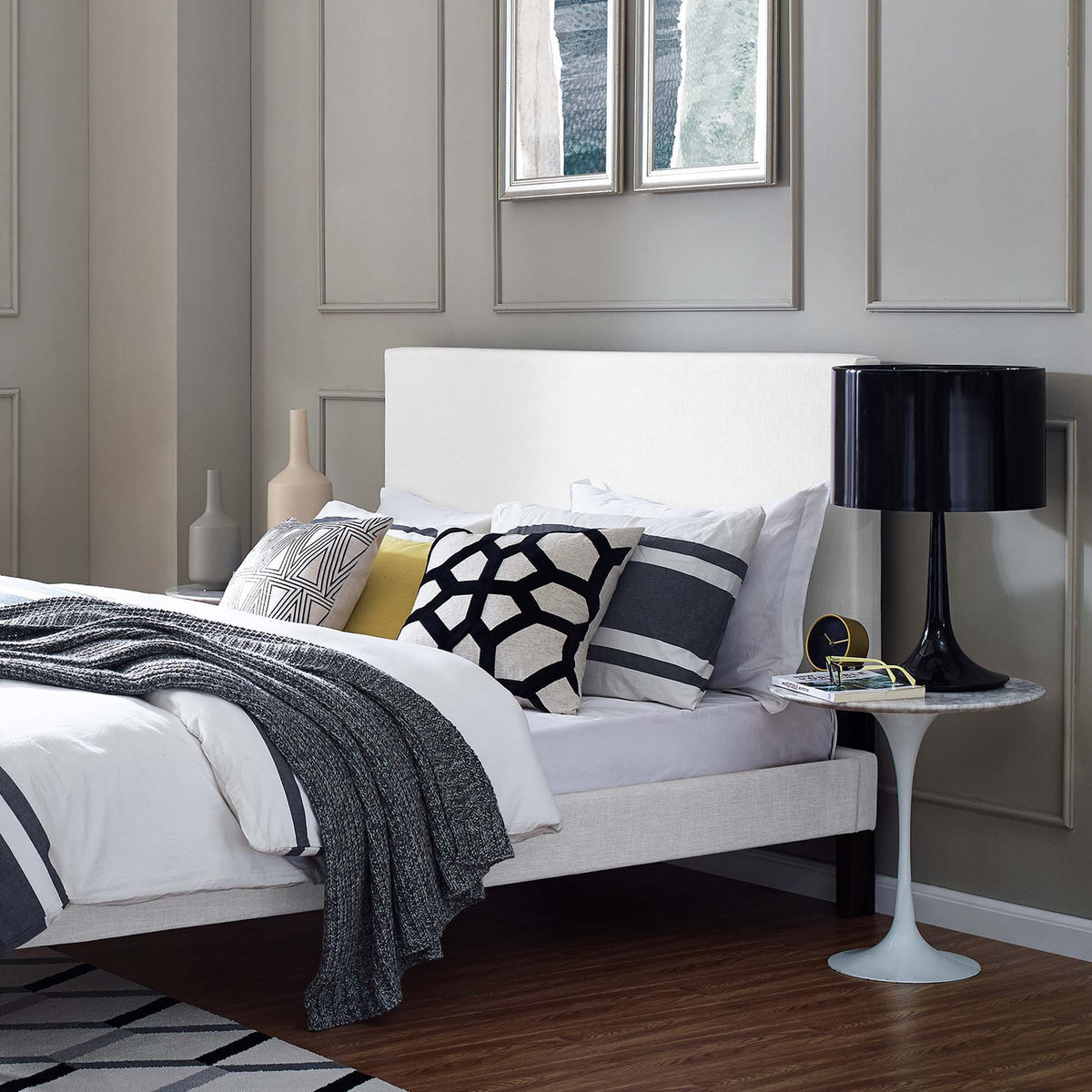 Taylor Upholstered Linen Fabric Headboard - Full/Queen, White