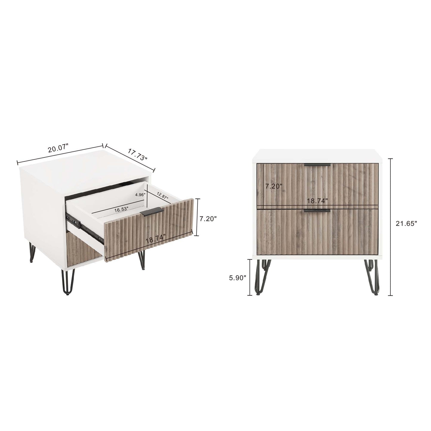 Manhattan Dumbo - Fluted 2-Drawer Nightstand With White Frame