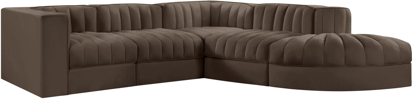Rummi - Velvet Performance Fabric Upholstered 5 Piece Modular Sectional