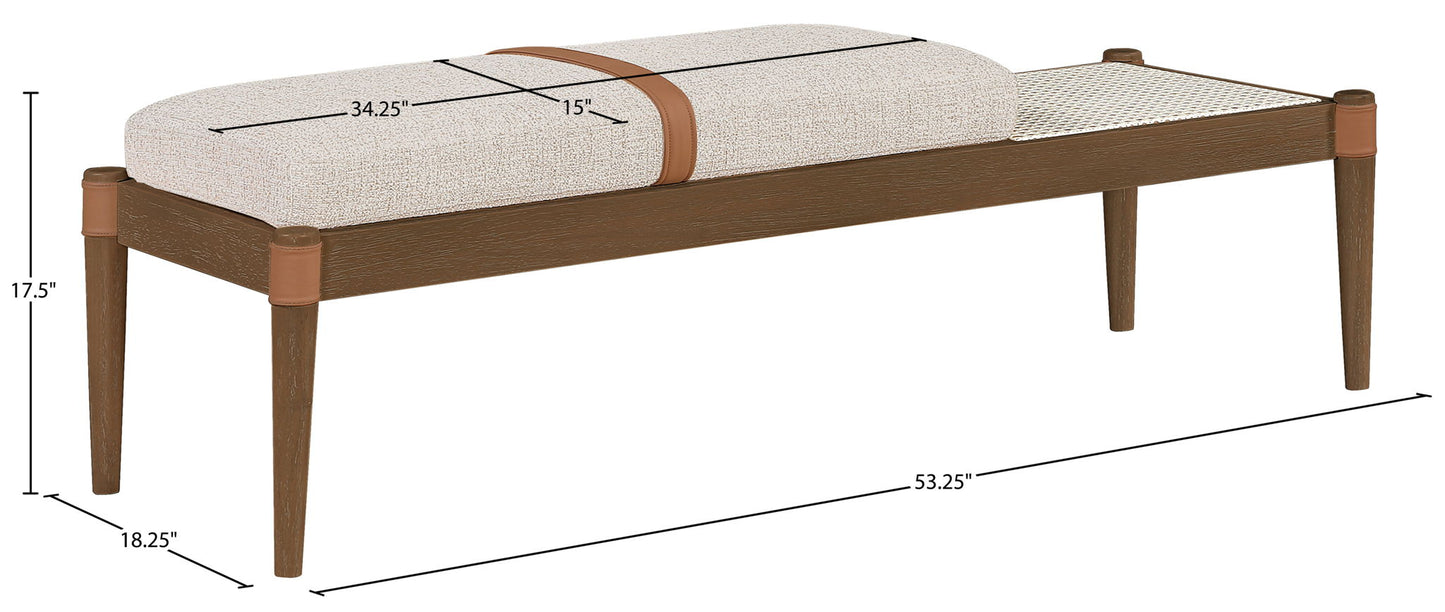 Nara - Linen Textured Fabric Upholstered Bench - Painted Brown Walnut