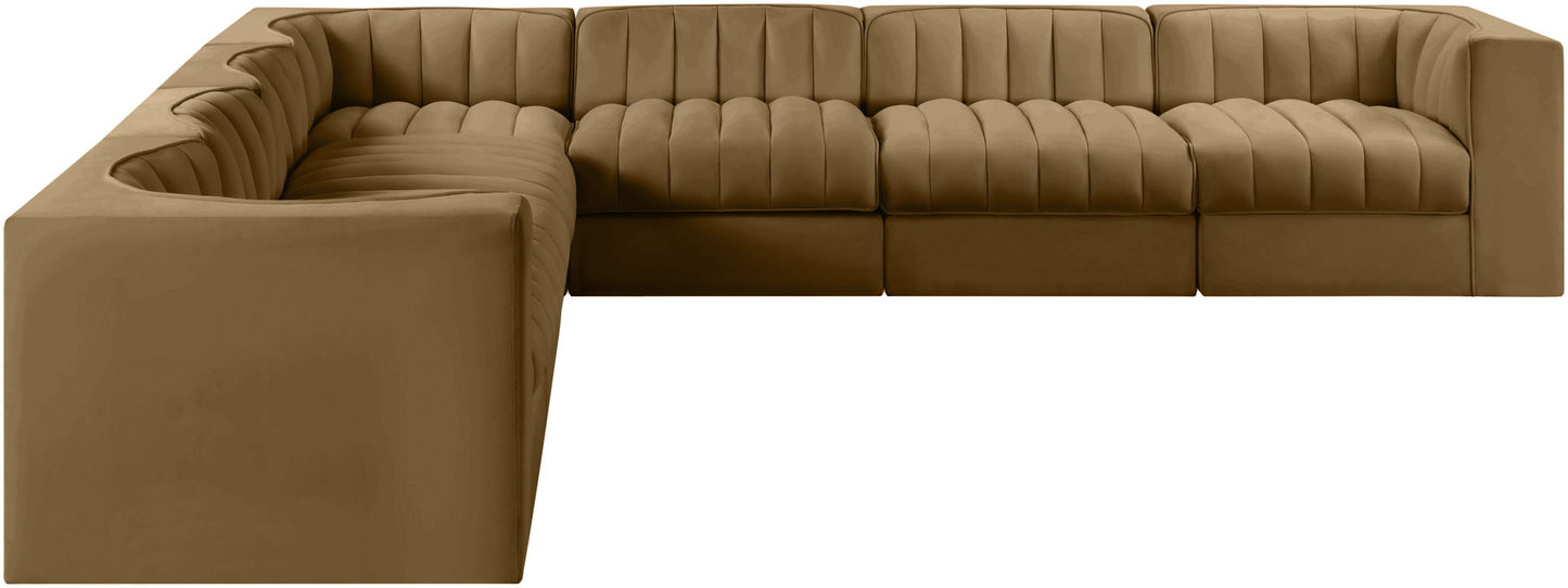 Rummi - Symmetrical Velvet Performance Fabric Upholstered 7 Piece Modular Sectional (With 3 Corner Chairs)