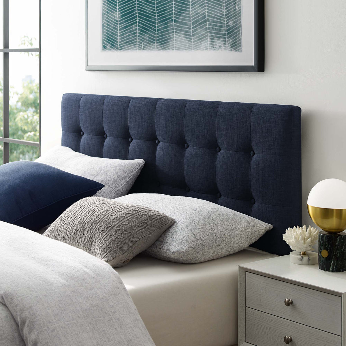 Emily Upholstered Fabric Headboard - Queen, Navy